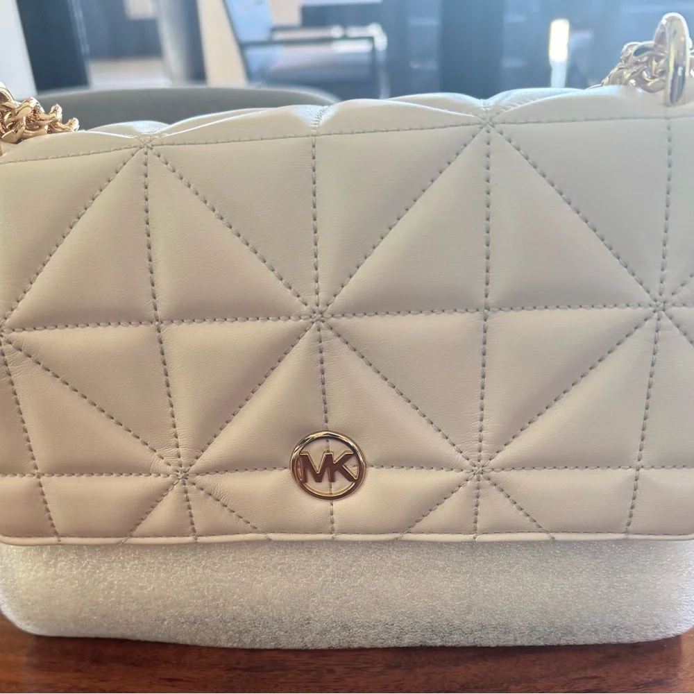 NWT Michael Kors LT Cream Quilted Leather ABBOT MD Flap Chain Link Crossbody - Picture 9 of 9